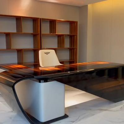 China Latest Design Chair Desk Luxury Italian High End Veneer Adjustable Table Modern Solid Wood Frame (Size) Leather Desk For CEO Office for sale