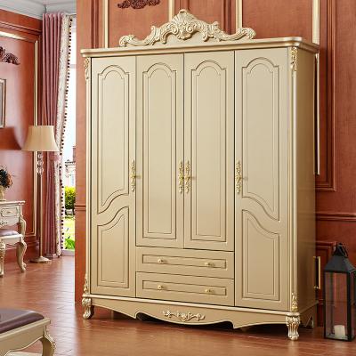 China Good Quality European Style Wardrobe Storage Classic Wood Wardrobes Gold Carved Solid Wood Wardrobes for sale