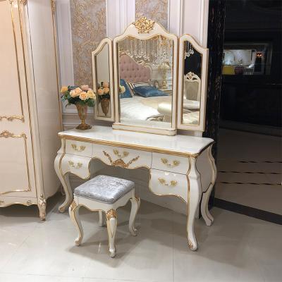 China Storage Bedroom Furniture Dresser With Mirror Luxury Classic Style Wooden Dressing Table Crying Set for sale