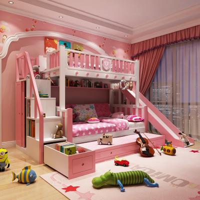 China Modern Pink Girl Bunk Bed Furniture Foshan Frame Bedroom Furniture Solid Wood Wooden Bunk Bed For Kid for sale