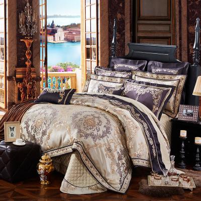 China Beautiful Exquisite Nondisposable Satin European Silk Nondisposable Hotel Luxury Style Jacquard Bedding Set Sheet Duvet Cover Set for sale