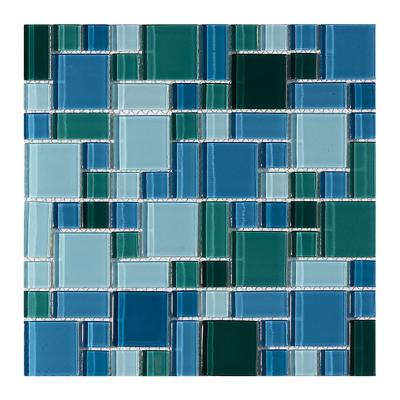 China Parquet mosaic glass mix green and square glass mosaic blue tile outdoor swimming pool mosaic for sale