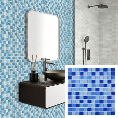 China Factory Direct Sale Blue Color Bathroom Mosaic Slabs Swimming Pool Mosaic Glass Flooring for sale