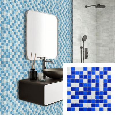 China Wholesale Mixed Blue Color Glass Mosaic Pool Flooring Square Cheap Price Swimming Pool for sale