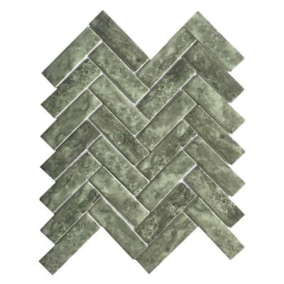 China Marble Green Mosaic Slab and Shell Herringbone Bathroom Wall Backsplash Flooring for sale