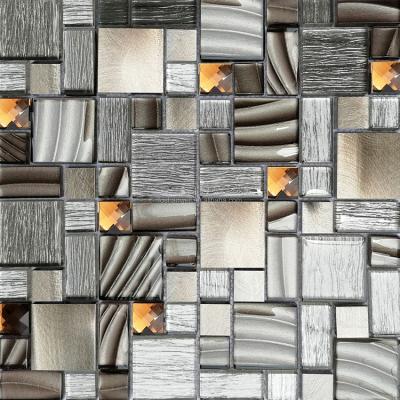 China Parquet Grade Premium Popular Metal Mixed Glass Mosaic Slab For Kitchen Aluminum for sale