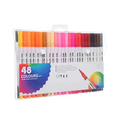 China Dual Tip Brush Pens Art Watercolor Drawing Markers Fine Dual Tips Colored Pen with Custom Logo for sale