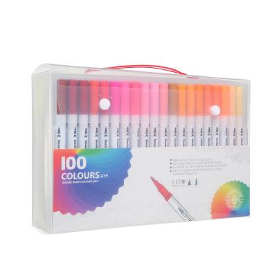 China 100 Colors Custom Dual Tip Brush Marker Pen Set Fine Tip Coloring Markers For Journal Writing Coloring Calligraphy Drawing for sale