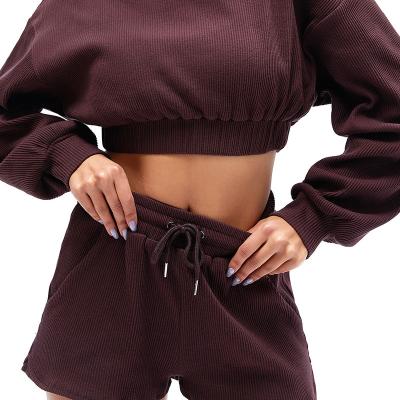 China OEM Breathable Tracksuit 2 Pieces Fitness Training Sets Crop Top Sweatsuit for sale