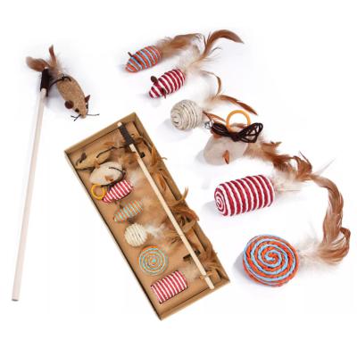 China Viable Hot Sale Mouse Shaped Cat Toy Set Pet Playing Toys For Cats Kitten Feather Cat Toy for sale