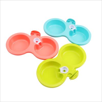 China Non-automatic Wholesale Melamine Dog Bowl Pet Double Bowl Hanging Adjustable Dog Food Waterer Bowl for sale