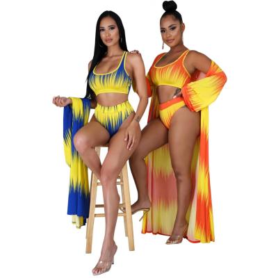 China Hot selling yys anti-static three-piece fast dye tying mature beach swimwear bikinis woman swimwear sets for sale