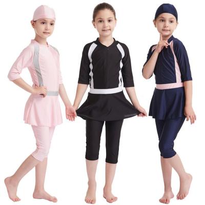 China Modest Muslimah Styling Children Cover All Overalls Swimwear With Inner Nylon High Quality Hijab Kids Swimwear for sale