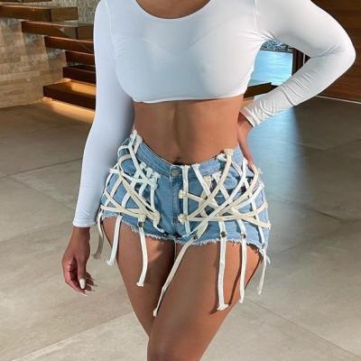 China 2021 New Arrivals Sustainable Tie-Wrap Denim Shorts For Women Street Wear Short Pants Fashion Trendy Shorts - PT for sale