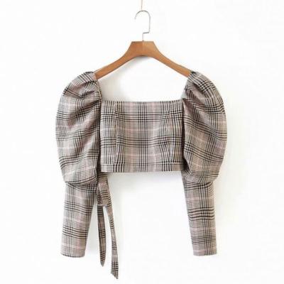 China Washable Plaid Puff Sleeve Blouse Ladies Fit Blouses 2020 For Women - Neck ZL for sale