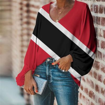 China Trinidad and Tobago Haitian and Caribbean Flag Anti Pilling Tops Women Blouses Long Sleeve Chiffon Shirts Autumn Fall Blouse Drop Shipping for sale