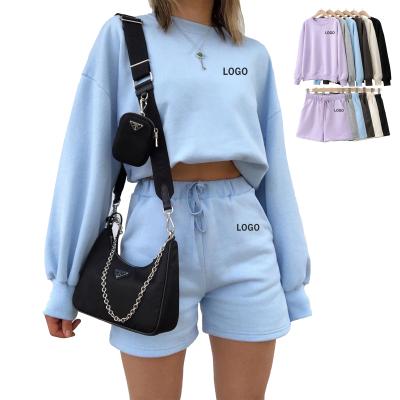 China Custom OEM Logo Autumn Crewneck Women's Anti-Pilling Long Sleeve Sweater Sweater And Shorts Jogger Set Casual 2 Piece Set Women for sale