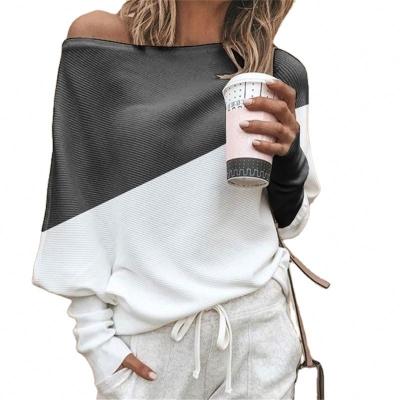 China Rummandy Women's Fashion Women's Fashion Shoulder Street Wear Design Plain Loose Hoodies Anti-wrinkle Stripe Sweater Shirt for sale