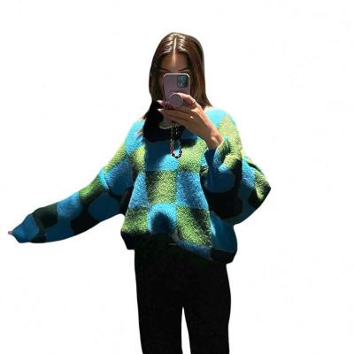 China OEM 2021 Anti-wrinkle Women Casual Crewneck Cowhide Hot Selling Loose Printing Knit Winter Sweater for sale