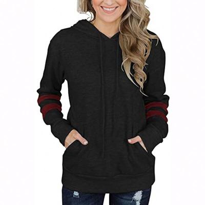 China Autumn and winter women's pullover striped hoodie QUICK DRY casual long-sleeved sweatshirt with pockets for sale