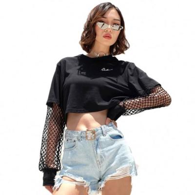 China Cute Breathable Woman Embroidered Black Fashion Lace Sublimation Mesh Cotton Hoodie Crop Top For Girls for sale