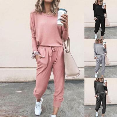 China New style 2pcs/set hot sale autumn women's casual suit pure color women's long-sleeved sports suit Anti-wrinkle for sale