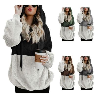 China Free Sample Winter Fashion Breathable High Quality Color Block Hoodie Women Hairy Pullover Women Hoodie for sale