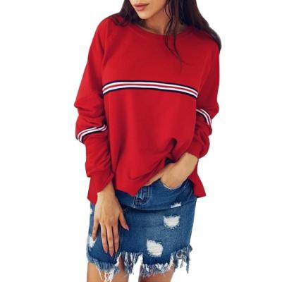 China Anti Shrinkage Women Striped Print Crew Neck Long Sleeve Casual Oversized Sweatshirt for sale