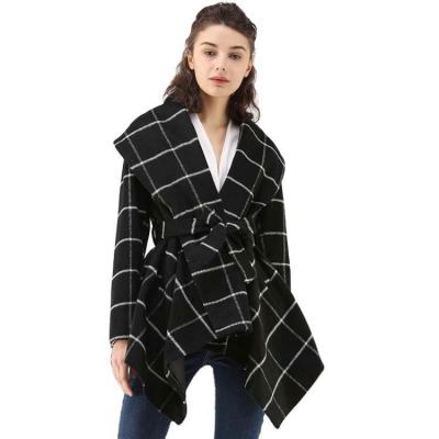 China 2021 Stylish Plaid Lapel Anti-Wrinkle Coat Bandage Trendy Open Front Coat For Women for sale