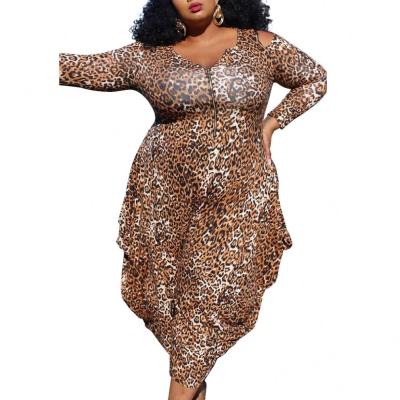 China 2021 QUICK DRY Color Printing Autumn Plus Size Leopard Jumpsuit Zipper Off Shoulder One Piece Overalls for sale