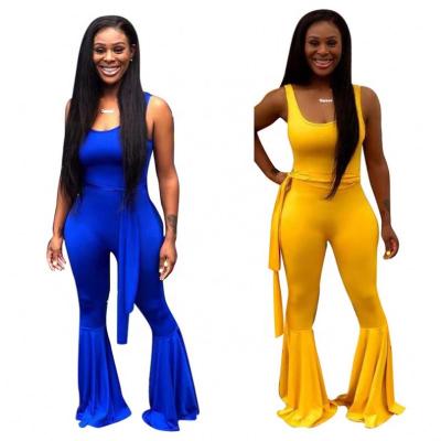 China New Arrivals Ladies Rompers Breathable Summer Sleeveless Loungewear One Piece Jumpsuit With Long Pants Stacked Pants for sale