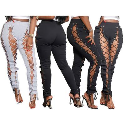 China New Fashion Logo Bandage Printing Sweatpants Women's Breathable Pants Hollow Out Long Trousers Women Club Wear Dresses for sale