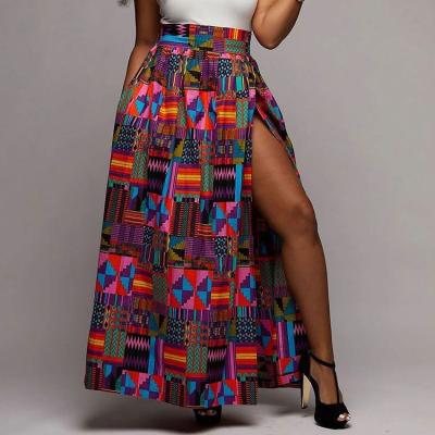 China Sustainable New Fashion Geometry Printed African Clothing Women Skirts Side Slit Women Long Skirt - Pint for sale