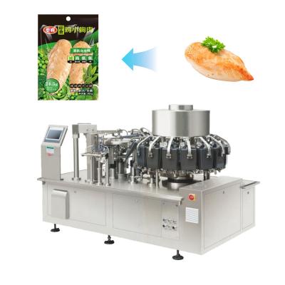 China Food Automatic Meat Rice Food Feeding And Vacuum Packing Machine Premade Bag Packaging Machines for sale