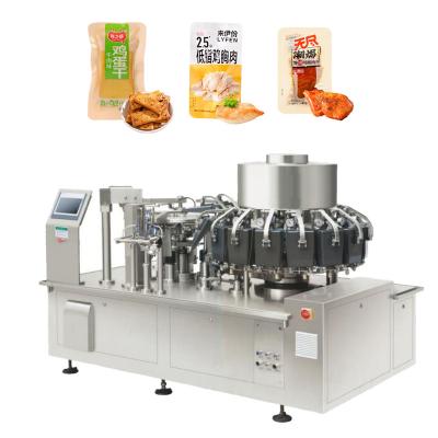 China Food Industrial Automatic Chicken Food Meat Vacuum Packing Machine Rotary Premade Pouch Packing Machines for sale