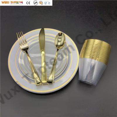 China Wedding Wedding Gold Rim Design Disposable Plastic Dinnerware Sets for sale