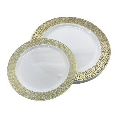 China Wedding / Party / Restaurant Lace Up Rim Plastic Plates Dinner Dessert Dishes For Party Wedding Catering for sale