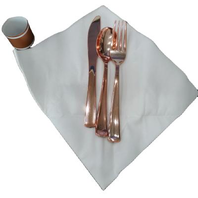 China Disposable Linen Towel and Rose Gold Cutlery Plastic Set for sale