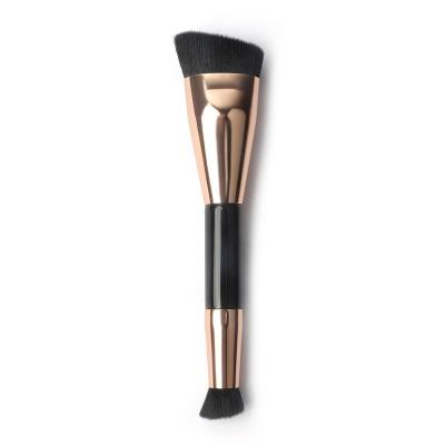 China Super Soft Touch OEM Your Own Matte Unique Manufacture Wholesale High Quality Double Ended Makeup Brush Logo Contour Angle Black Bristle Vegan for sale