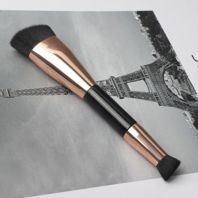 China Matte Wholesale Double Ended New Soft Touch 2022 Metal Face Super Fluffy Single Angle Vegan Portable Private Label Makeup Brush for sale