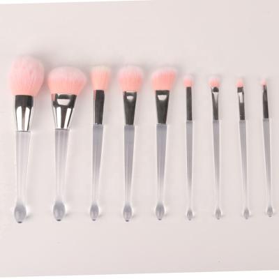 China ZH Pink Synthetic Clear Handle Ice Cream Cosmetic Brush Color Skin Friendly, 9pcs Cruelty Free Vegan Transparent Makeup Brush Set For Woman for sale