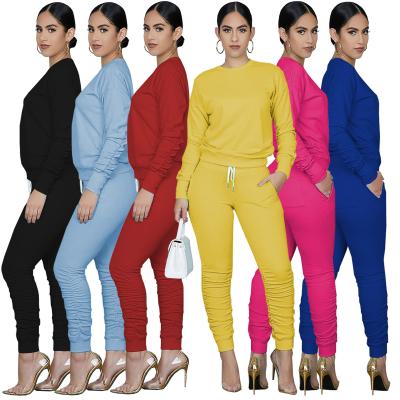 China Fashion Two Piece Neck Long Sleeve Suit 2 Sets Women Clothes Gymwear Breathable Casual Round Slim Fit Suit Set For Woman Trousers Pants for sale