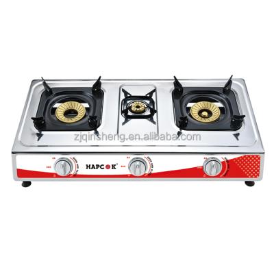 China Hotel LPG Stainless Steel 3 Burner Table Top Gas Stove Cooktop for sale