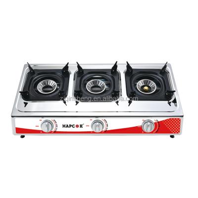 China Hotel Blue Flame Stainless Steel 3 Burner Gas Cooking Stove for sale