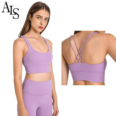 China 2022 Summer Women Fitness Antibacterial Cross Straps Sports Crop Tops Sportswear Vest Tank Gym Bra for sale