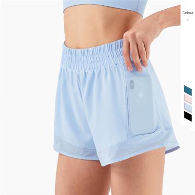 China 2022 NEW Antibacterial Mesh Stitching High Waist Gym Shorts Yoga Shorts With Pocket For Women Girls for sale