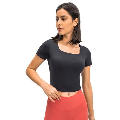 China 1 Piece MOQ Breathable Yoga Shirt Yoga Crop Tops With Built In Bra for sale