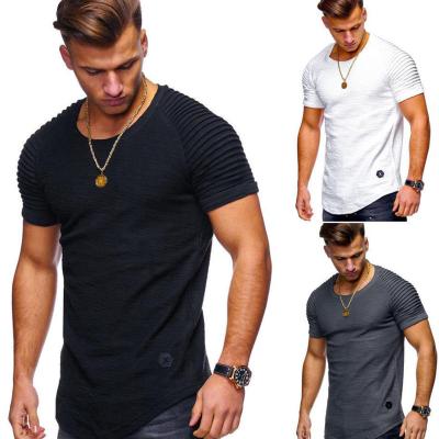 China Antibacterial Mens Round Neck Stripe Bends Short Sleeve T-Shirts Bodybuilding Workout Gym Raglan Tops for sale