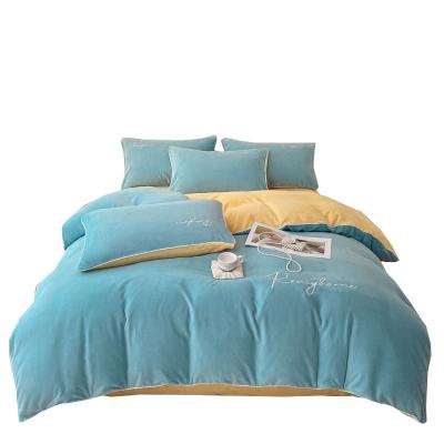 China Viable Nordic Style Embroidered Bedding With Milk Velvet Dorm Bedding Set With Comforter And Pillow Core 8 Piece Set for sale