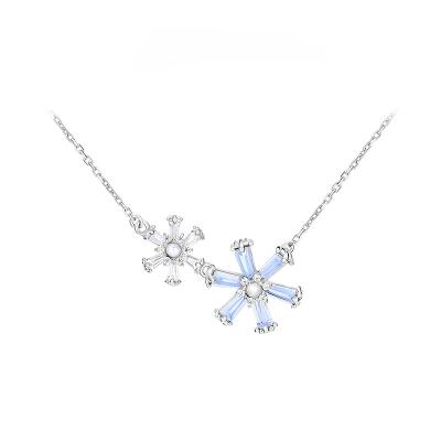 China Cute Snowflake shaped blue Zircon Pearl necklace Beautiful fashion jewelry Christmas gift for girlfriend fashion jewelry necklace for sale